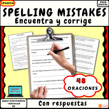 Preview of Spanish spelling practice Fix and correct errors 48 Sentences| Faltas de ortogr.