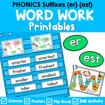 Preview of Phonics Worksheets, Games, and Center | suffixes -er, -est