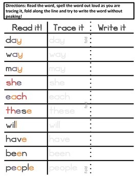 Spelling: Spelling sight words- Cover Copy Compare Method - Fry words 1-100
