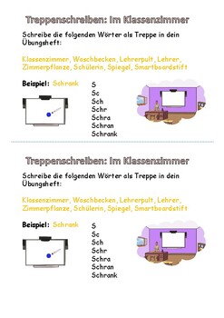 Preview of Spelling staircase "Im Klassenzimmer" - literacy | Deutsch | German