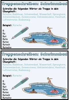 Preview of Spelling staircase "Im Schwimmbad" | Deutsch | German | "At the water park"