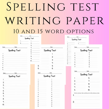 Preview of Spelling test template paper 10 word test & 15 word test with handwriting lines