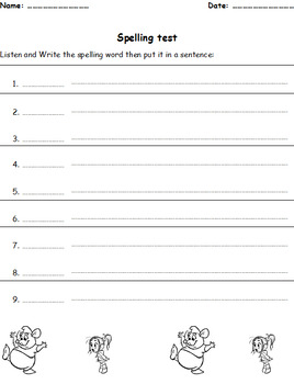 Spelling test worksheet by FarFalla | Teachers Pay Teachers
