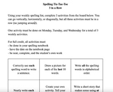 Spelling tic tac toe activity board
