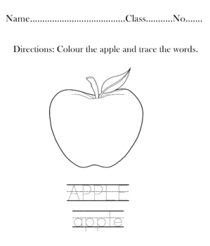 Spelling Tracing And Colouring Apple Fruit Worksheet By English For Life