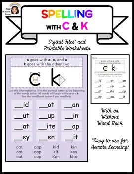 spelling with c k by miss falkow s room teachers pay teachers