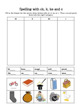 spelling with c ck ke and k by learningandlaces tpt