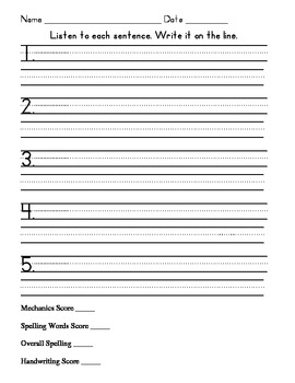 Preview of Spelling/Phonics Lined Writing Paper for Dictation Sentences