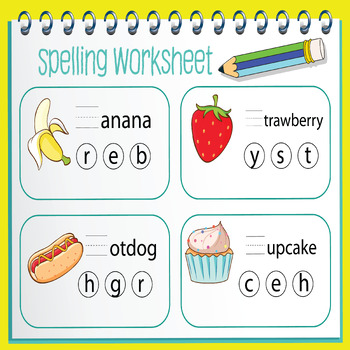 Preview of Spellings Worksheet: Observe the Image and Complete the Missing Letter