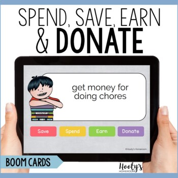 Preview of Personal Financial Literacy Vocabulary Boom Cards - Spend, Save, Earn, & Donate