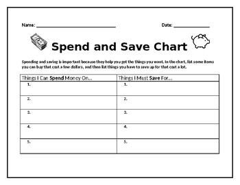 Spend and Save Chart by Coco's Creative Classroom | TPT