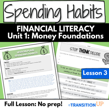 Preview of SPENDING HABITS: Financial Literacy-Transition-Worksheets-Activities-No Prep