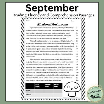 September Reading Fluency and Comprehension Passages by Get Schooled By ...