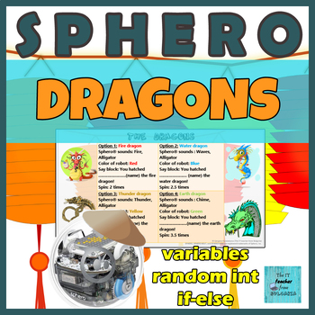 Preview of Sphero® robot BEGINNER coding activity Dragons variables random numbers if else