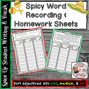 Preview of Using Adjectives-Spicy Word Recording & Homework Sheets