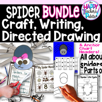 Preview of Spider BUNDLE Craft Writing Center Anchor Chart and Directed Drawing Activity