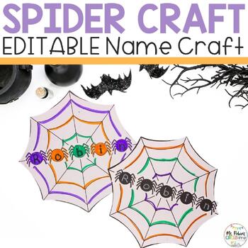 Preview of Spider Craft for Preschool | EDITABLE Halloween Name Craft