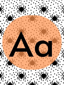 Preview of Spider Fall Halloween Theme Alphabet Posters | Classroom Decor