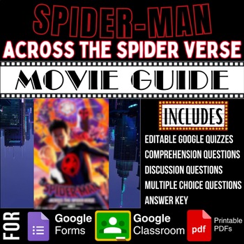 Preview of Spider-Man Across the Spider-Verse 2023 Movie Guide Worksheets Google Forms Quiz