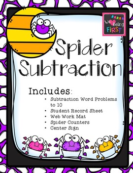 Spider Math - Subtraction Task Cards, Just Add Spiders