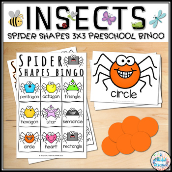 Preview of Insects Spider Shapes 3x3 Bingo Math Game for Preschool, Pre-K, and Daycare