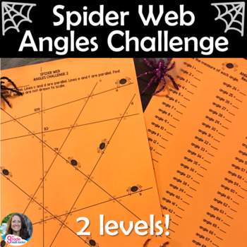 Preview of Spider Web Halloween Angle Relationships Worksheet and Challenge