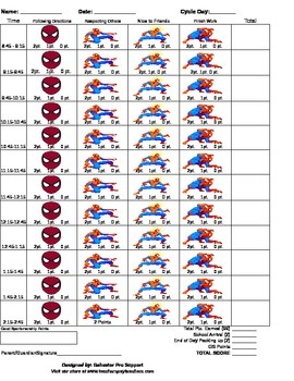 Preview of Spiderman Behavior Chart