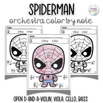 Spiderman Orchestra Open String Color by Note Print   Go Worksheets