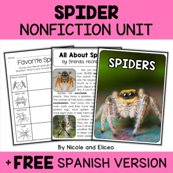 Preview of Spider Activities Nonfiction Unit + FREE Spanish