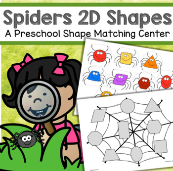 Preview of Spiders 2D Shapes Center for Preschool - Match 9 Shapes on a Spider Web