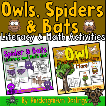 Preview of Spiders, Bats and Owl Fall Literacy and Math Bundle for Kindergarten and First