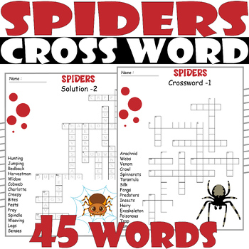 Spiders Crossword Puzzle All about Spiders Crossword Activities