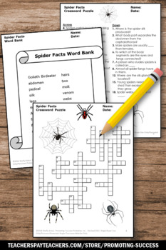 Spider Facts, Halloween Science Crossword Puzzle, Science Homework