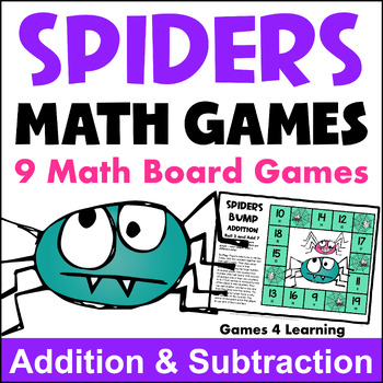 Preview of Spider Math Games Addition & Subtraction - Fun Halloween Math Activities