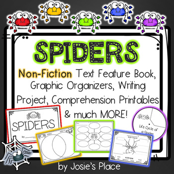 Preview of Spiders Non-Fiction Text Features Book, Writing Activity,  &  Much More!