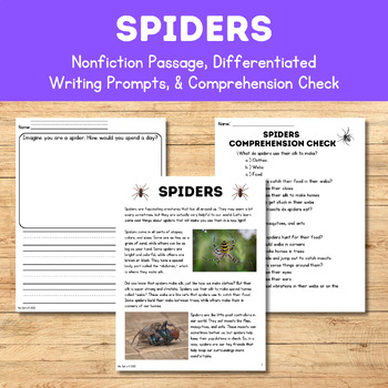 Preview of Spiders (Nonfiction Passage, Writing Prompts, & Comprehension Check) Halloween