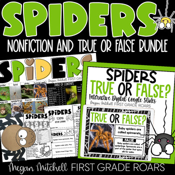 Preview of Spiders Nonfiction Unit and True or False Google Slides Activity Bundle