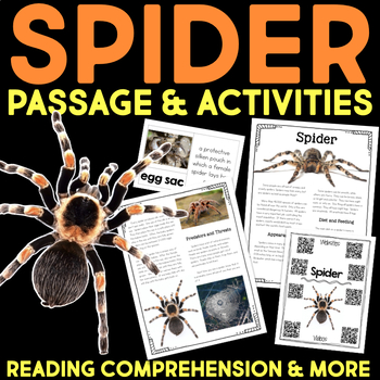 Preview of Spiders Reading Comprehension Passage and Nonfiction Research Writing October