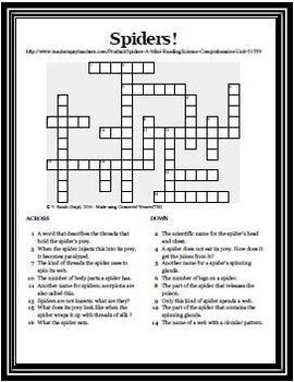 Spiders Two Science Crossword Puzzles that Feature 16 Words Related