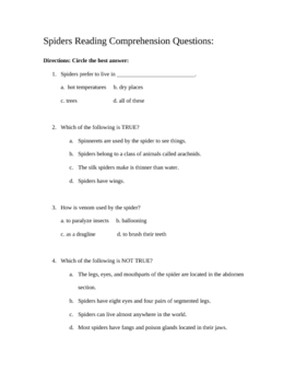 Preview of Spiders Webquest or Research Comprehension Sheet