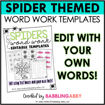 Preview of FREE Editable Spider Themed Word Work - Halloween - Fall - October