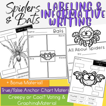Preview of Spiders and Bats Informative Writing w/ Labeling, true/false, and graphing!