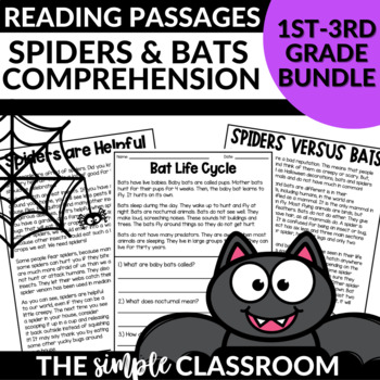 Preview of Spiders and Bats Reading Comprehension Passages | Halloween Reading Bundle