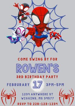 Preview of Spidey and His Amazing Friends Birthday Invitation Template- Editable Canva