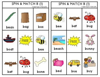 Spin & Match for Articulation Initial B FREEBIE by Tech 'n Talk SLPs