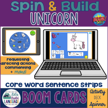 Preview of Spin and Build a Unicorn: Sentence Strip Boom Cards™ | Core Words
