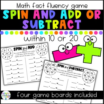 Preview of Spin and Add or Spin and Subtract within 10 or 20 | Math Fact Fluency Game