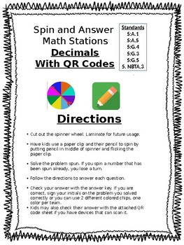 Preview of Spin and Answer Decimal with QR codes and QR Decimal Task Cards