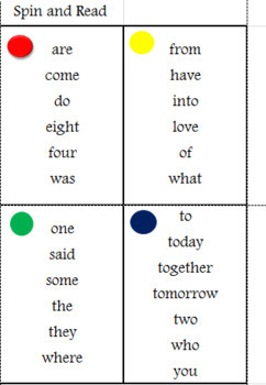 Preview of Spin and Read Saxon Phonic Second Grade Sight Word Game