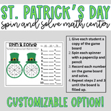 Spin and Solve St. Patrick's Day Addition and Subtraction 